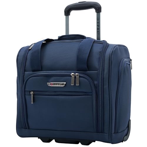 TPRC 15" Smart Underseat Carry-On Luggage with USB Charging Port, Navy Blue - color: Navy Blue