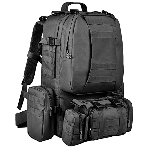 CVLIFE Tactical Backpack Military Army Rucksack 60L Large Assault Pack Detachable Molle Bag - color: 02-black