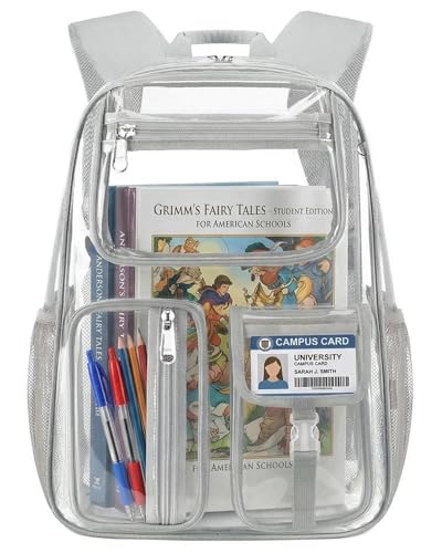 Cusangel Heavy Duty Clear Backpack for School,TPU Large 16X11X5 in Kids bookbag See Through Transparent Bookbag for Sport Event,Stadium Events&Work Backpacks(Grey-16in) - color: Grey