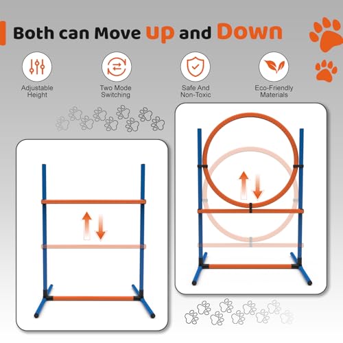 Sedeke 4 Sets Pets Agility Training Equipment - Adjustable Dog Hoop, Jump, Weave & Blind Poles, Pause Box for Outdoor Obstacle Course - size: 10 PC