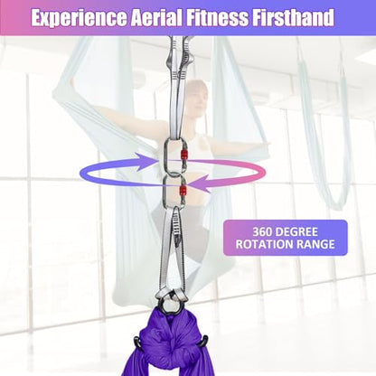 Aerial Silks Kit & Aerial Yoga Hammock - 11Yd Premium Fabric with Hardware - Easy Setup for Flying Yoga, Aerial Swing & Fitness - Supports Up to 14ft Rigging - color: Dark Purple