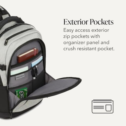 SwissGear Travel Tech Pro Laptop Backpack – Fits Laptops up to 16” – ScanSmart TSA-Friendly Backpack with Multiple Organizer Pockets – Grey Heather - color: Gray Heather, style: Travel Tech Pro