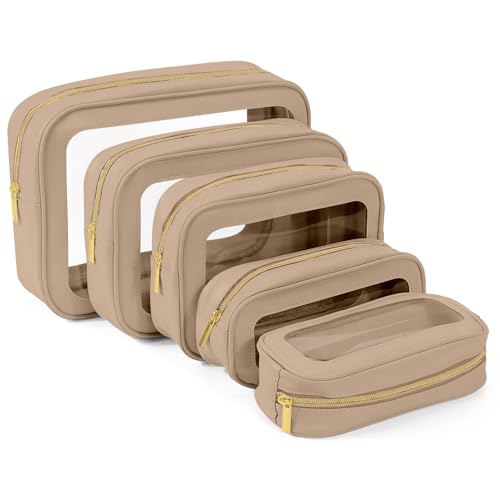 YOPCDJ 5PCS Diaper Bag Organizer Pouch Set, TSA Approved Toiletry Bag，Clear Waterproof TPU Makeup Bag Set Travel Organizer Bags for Women and Kids - color: Khaki, size: 5 pieces