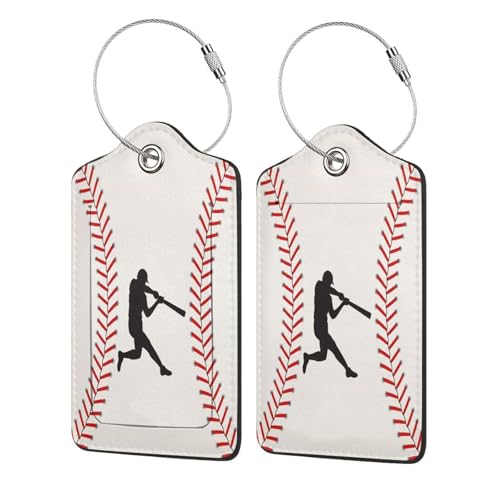 2 Pcs PU Leather Travel Name ID Tags - Baseball Luggage Tags with Full-Width Design, Stainless Steel Loop, Address Card for Luggage - color: Baseball