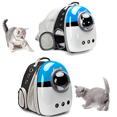 Expandable Cat Carrier Backpack, Backpack for Cats Kitten Small Puppy, Airline Approved Cat Bubble Backpack, Space Capsule Astronaut Carrier (Blue, Back Extension) - color: Blue