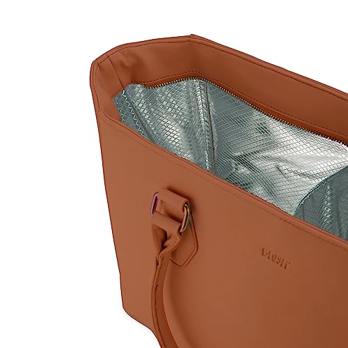Twine Insulated Wine Cooler Bag, Faux Leather Tote with Insulated Liner, Shoulder Straps, Adjustable Divider, Silver Zipper, Tan, Set of 1 - style: Insulated Wine Tote Bag