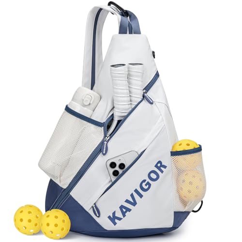KAVIGOR Pickleball Sling Bag, Convertible Ultra-Light Backpack with Skin-Soft Fabric & Wet/Dry Pocket, Fits 4 Paddles + Gear - color: Mist White