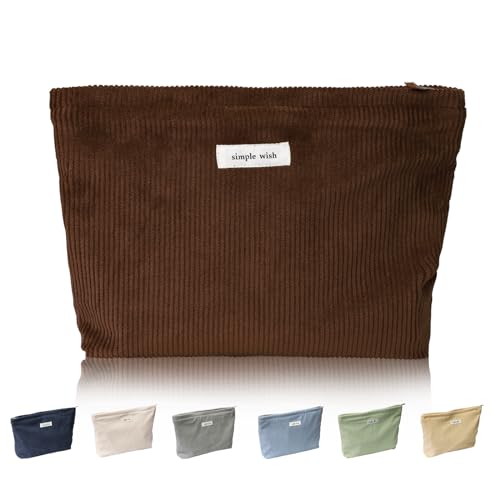 Wudygirl Makeup Bag Cosmetic Bags for Women Large Capacity Travel Toiletry Bag Corduroy Makeup Bag Organizer Zipper Pouch (Coffee) - color: Coffee