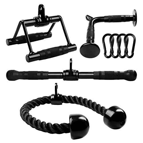 Yes4All Cable Machine Attachment, Row Handles, Tricep Rope, Straight Bar, V Bar, LAT Pulldown Accessories Load 880 LB for Home Gym - color: G. (Black) Tricep Rope + Double D + Straight Bar + V Bar