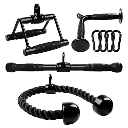 Yes4All Cable Machine Attachment, Row Handles, Tricep Rope, Straight Bar, V Bar, LAT Pulldown Accessories Load 880 LB for Home Gym - color: G. (Black) Tricep Rope + Double D + Straight Bar + V Bar