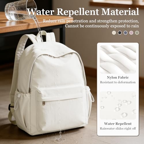 Simple School Backpack For Women Men Aesthetic Medium Backpack Lightweight Casual Daypack College Backpacks Cute Bookbag for Teens Girls Boys Basic Bagpack（Beige） - color: Beige