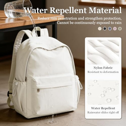 Simple School Backpack For Women Men Aesthetic Medium Backpack Lightweight Casual Daypack College Backpacks Cute Bookbag for Teens Girls Boys Basic Bagpack（Beige） - color: Beige