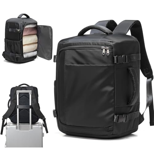 Travel Backpack for Women Men, Ryanair Backpack 40x30x20CM Airline Approved Personal Item Travel Bag, Carry On Backpack Fits 14 Inch Laptop, 180° Opening Weekender Bag for Flight Underseat, Black - color: Black