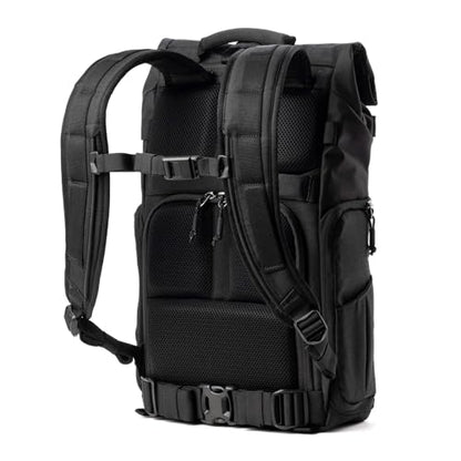 Think Tank FocusPoint 22L RollTop Camera Backpack - Asphalt Black: Expandable Travel & Camera Backpack with Laptop Sleeve, Quick Side and Back Access, Rain Cover – Versatile Photography & Travel Bag - color: Asphalt Black, size: 22 Liters