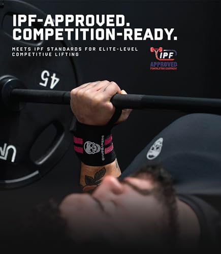 Gymreapers Weightlifting Wrist Wraps (IPF Approved) Professional Quality Wrist Support with Heavy Duty Thumb Loop - Best Wrap for Powerlifting Competition, Strength Training, Bodybuilding - color: Pink