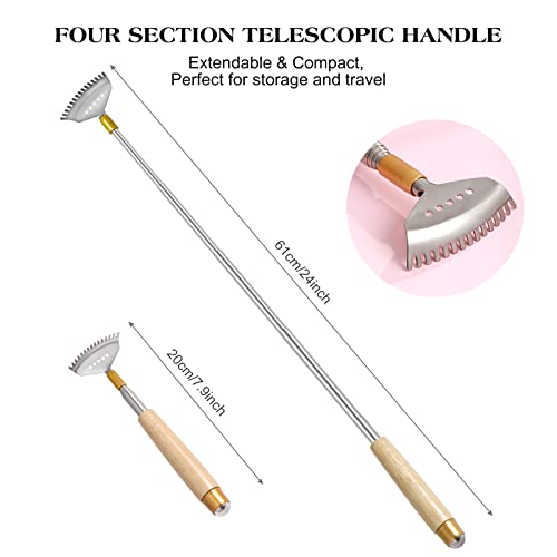 Best Telescoping Back Scratcher, Back-Scratcher for Women Men Kids with Wood Handle, Steel Massage Roller, Wide Claw, Handheld Head Scratcher Back Massager Extend Up to 24Inch - color: Natural Wood, size: 1 Count (S-24")