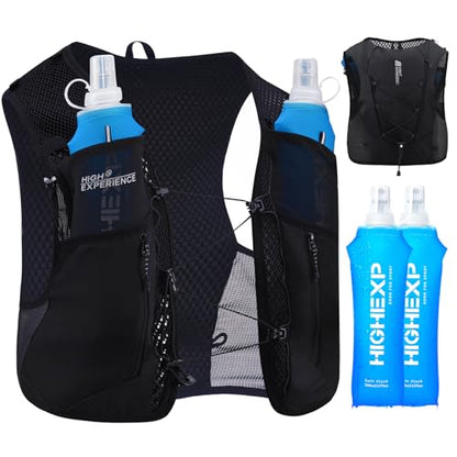 Running Vest Lightweight Packable Trail Hydration with 2 17oz Soft Flask Jogging Marathon Hiking Women Men - color: Black 5L, size: Small