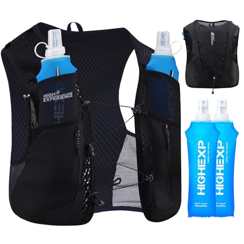 Running Vest Lightweight Packable Trail Hydration with 2 17oz Soft Flask Jogging Marathon Hiking Women Men - color: Black 5L, size: Small