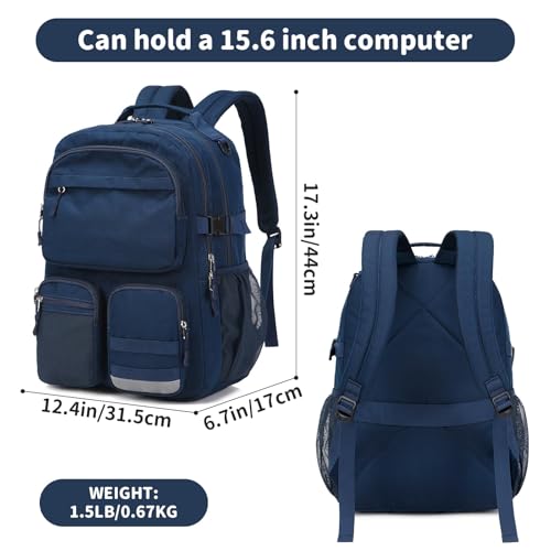 Lohol Water Resistant Backpack with Multifunctional Pockets for Teens, Durable Bookbag fits 15.6 inch Laptop for School Travel College, 25L (Navy Blue) - color: Navy Blue