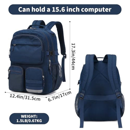 Lohol Water Resistant Backpack with Multifunctional Pockets for Teens, Durable Bookbag fits 15.6 inch Laptop for School Travel College, 25L (Navy Blue) - color: Navy Blue