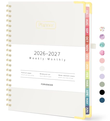 Forvencer Academic Planner 2026-2027, Hardcover Calendar Planner Weekly & Monthly, July 2026 - June 2027, 8.5" x 11", Daily Agenda with Tabs, College School Organizer for Student Teacher, Beige - color: Beige, size: 8.5"x11" (Jul 2026 - Jun 2027)
