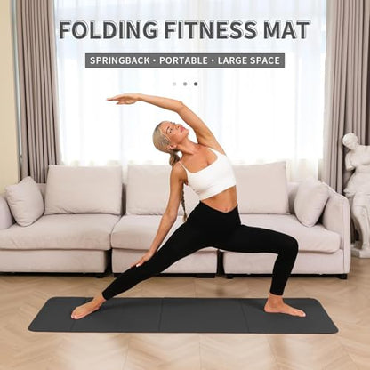 PAIDU Foldable Yoga Mat - 10mm Extra Thick, 75"26" Non-Slip Exercise Fitness Mat | SGS Eco-Certified, Portable for Yoga/Pilates/Studio/Home Workout (Black)