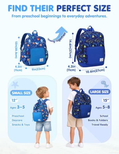 VASCHY Kids backpacks, Cute Lightweight Water Resistant Preschool Backpack for Boys and Girls Chest Strap | Cute - color: Navy Dinos, size: Small (4-6 Yrs) - 15'' H
