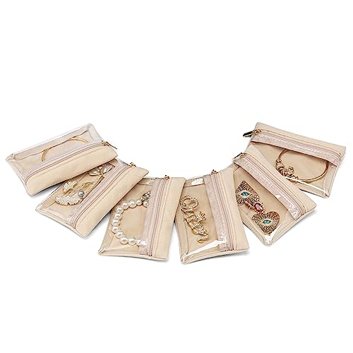 Vlando 6 Pcs Travel Jewelry Organizer Velvet Jewelry Pouch with Zipper Clear Travel Jewelry Bag for Travel Business Trip Jewelry Pouch for girls Mothers Day Gifts for Mom - color: A.6 PCS