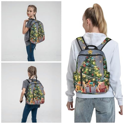 Travel Backpack for Women Men Christmas Tree and Piggy Daypack 15 inch Lightweight Computer Bag Casual Back Pack - color: Christmas Tree and Piggy