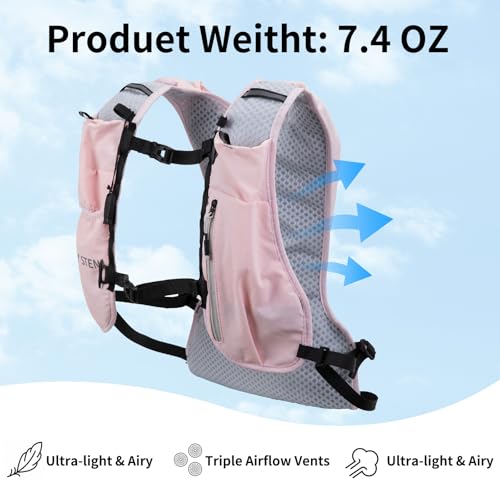 Lightweight Running Hydration Backpack, 1.5L Water Bag Running Vest | Marathon, Hiking Cycling, Breathable Adjustable Design, Unisex - color: Pink