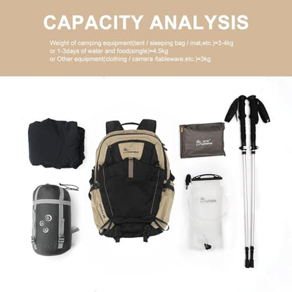 MOUNTAINTOP 30L Hiking Backpack,Men Women Camping Backpack,Lightweight Trekking Travel Backpacks for Climbing Skiing Cycling - color: Black&khaki-30l, size: 30L