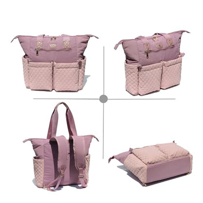 ESVAN Diaper Tote Bag Totepack Backpack 2 in 1 for Women Multifunctional Large Capacity with Insulated Pockets Travel | Multifunctional - color: Pink Purple