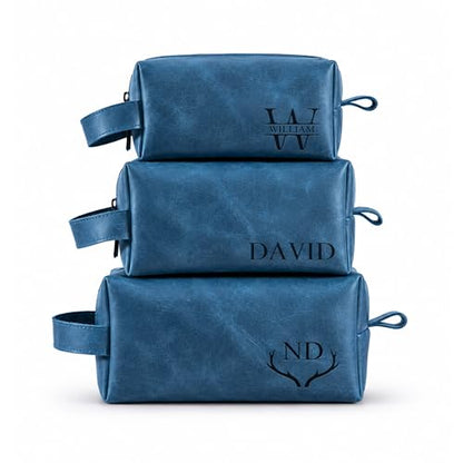 Motiwear Custom Leather Toiletry Bag for Men Personalized Dopp Kit Travel Grooming Organizer Gift for Him Stylish - Blue - color: Blue