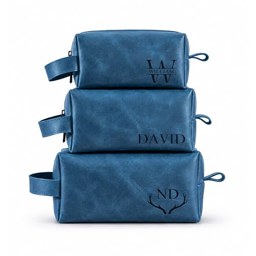 Motiwear Custom Leather Toiletry Bag for Men Personalized Dopp Kit Travel Grooming Organizer Gift for Him Stylish - Blue - color: Blue