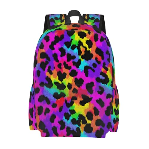 cfpolar 17 Inch Backpack Rainbow Leopard Animal Laptop Bag Shoulder Bag School Bookbag Casual Daypack For Boys Girls,A-14 - color: D-14