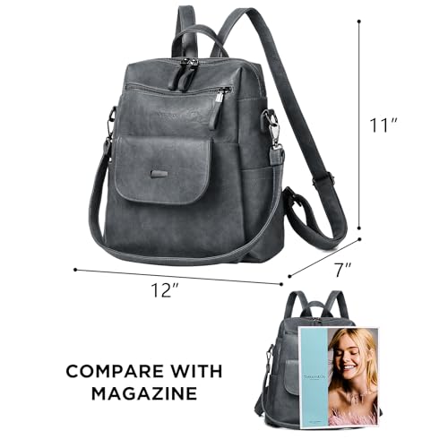 WYFJNX PU Leather Backpack Purse for Women Fashion Multipurpose Design Handbag Ladies Shoulder Bags Travel Backpack Blue Grey - color: Blue Grey
