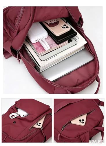 Casual Backpack, Multi-Pocket Design with Front Zipper Compartment (wine) - color: Wine