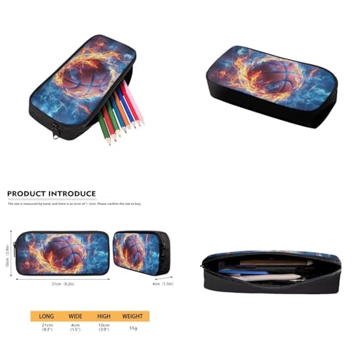 Fire Basketball Backpack for School Boys Backpack with Lunch Box Water Bottle Holder and Big Pencil Case 4PCS Bookbag with Front Pocket 17 inch Lightweight School Bag with Side Pocket for Kids - color: Fire Basketball-4