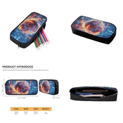 Fire Basketball Backpack for School Boys Backpack with Lunch Box Water Bottle Holder and Big Pencil Case 4PCS Bookbag with Front Pocket 17 inch Lightweight School Bag with Side Pocket for Kids - color: Fire Basketball-4