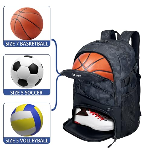 WOLT Basketball Backpack Large Sports Bag with Separate Ball Holder & Shoes Compartment, Best for Basketball, Soccer,Gym - color: Camo Black