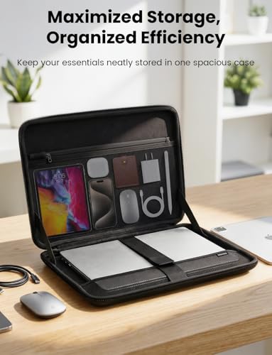 DOMISO Laptop Hard Case 15-16 inch Waterproof Shockproof Hard Shell Laptop Sleeve with Handle & Storage Pocket, Compatible with MacBook, HP, Dell, Black - color: Black, size: 15.6 inch