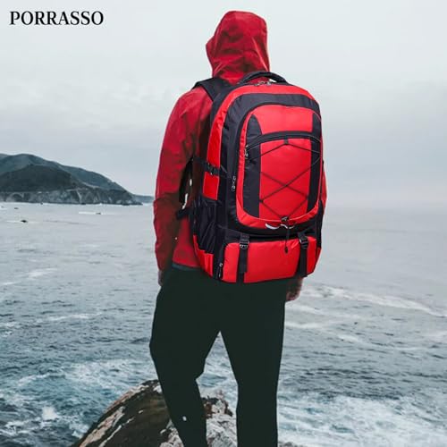 75L Hiking Backpack Trekking Rucksack Waterproof Daypack Durable Backpack for Women Men Camping Climbing Travel Outdoor Sports Red - color: Red