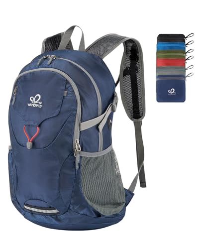 WATERFLY Lightweight Packable Hiking Backpack: 30L Foldable Travel Daypack Ultralight Camping Day Pack for Woman Man Dark Blue - color: Dark Blue