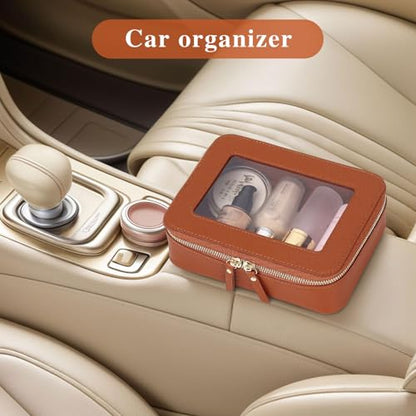 Travel Makeup Set Waterproof Transparent Cosmetic Bag and Toiletry Bag Makeup Brush case with Zipper Car Essentials for Women (Brown, L+M+SLIM) - color: Brown, size: L+M+Slim