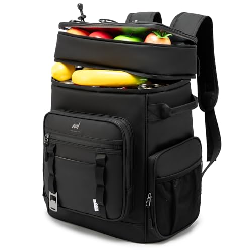 NOL Natural Organic Lifestyle Double Deck Large Waterproof Insulated Cooler Backpack for Men & Women, 32L/57 Cans Leak Proof Cooler Lunch Backpack for Camping, Hiking, Fishing, Picnic, Outdoor - color: Black