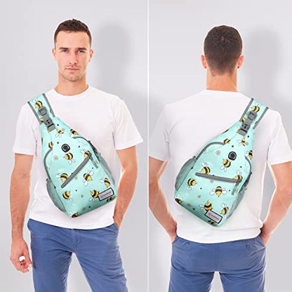 ZOMAKE Sling Bag,Small Crossbody Sling Backpack,Water Resistant Shoulder Daypack for Travel,Anti Thief Chest Bag for Hiking(Bee Blue) - color: Bee Blue
