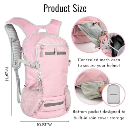 Zavothy 20L Multipurpose Hiking Backpack with 3L Water Bladder – Durable Hydration Backpack with Insulated Bladder Compartment, Hidden Helmet Holder & Rain Cover – for Hiking, Commuting, and Camping - color: Pink