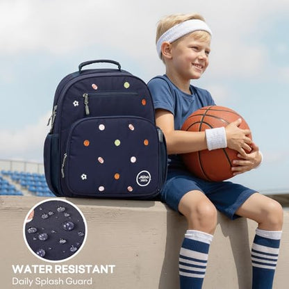 mibasies Boys Backpacks Ages 5-8: Quilted Backpack for Kids - Cute 15 Inches Bookbag for Kindergarten Elementary School Ball Blue - color: Ball Blue, style: Kids-15"h