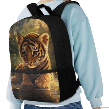 ZDCUSTOM Boys School Backpack with Lunch Box 5PCS, Tiger Cub Bookbag for School, Cute Schoolbags with Water Bottle Sleeves,Pencil Case Keychain, Back to School Gifts for Elementary - color: Tiger Cub