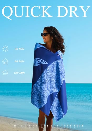 Yongoes 2 Pack Microfiber Lightweight Thin Beach Towel Sand Free Quick Dry Super Absorbent Large Towels for Swimming Pool Yoga Gym Travel Vacation Beach Accessories Essentials - color: 2 Pack Blue Turtle Tiedye